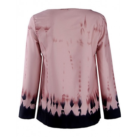 Women's Casual/Daily Vintage Fall T-shirtPrint U Neck Long Sleeve Pink Polyester Medium Print Randomly