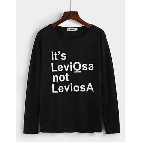 Women's Casual/Daily Street chic Spring / Fall T-shirtLetter Round Neck Long Sleeve White / Black Cotton Medium