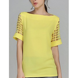 Women's Party/Cocktail Boho / Punk ,Solid Round Neck Short Sleeve Blue / White / Black / Yellow Polyester Thin